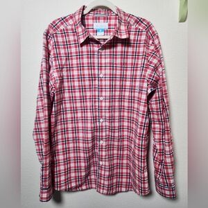 Columbia Men's Size Medium Red Black Plaid Long Sleeve Button Down Shirt Pocket‎